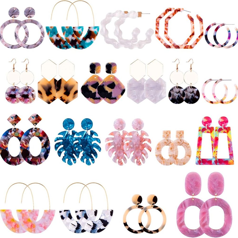 New 20 Pairs Acrylic Earrings Statement Earrings Resin Drop Dangle